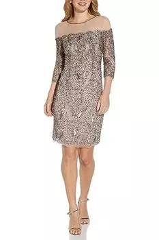 Короткое вечернее платье с бисером и пайетками в мраморе Adrianna Papell