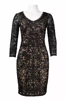 Короткое вечернее платье с сутажной вышивкой черного цвета Suewong