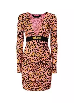 Короткое женское платье горчичного цвета с V-образным вырезом 74PBO929 Just Cavalli