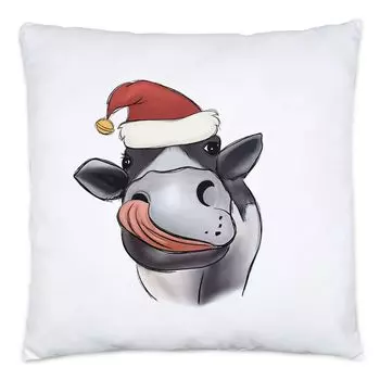 Корова с подушкой в виде шляпы Санты с наполнителем. Идея подарка на Рождество. С Рождеством. Сладкий мотив коровы. Любители коров. Коровы Hey!Print