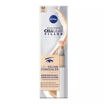 Корректирующий темные круги под глазами 02 Medium 4мл Nivea, Hyaluron Cellular Filler 3In1 Eye Care Concealer Cream