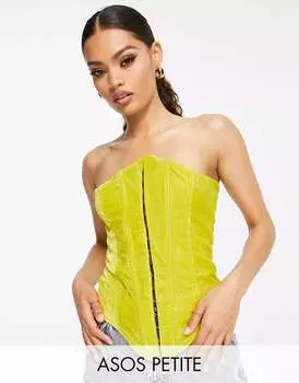 Корсет-бандо ASOS DESIGN Petite из бархата зеленовато-желтого цвета на крючках и ушках