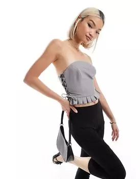 Корсет-бандо с завязками по бокам, сшитый на заказ, серого цвета Miss Selfridge