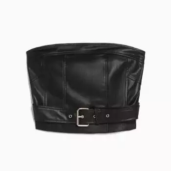 Корсет Bershka Faux Leather With Belt, черный