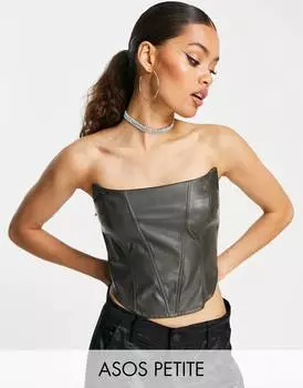 Корсет цвета хаки из искусственной кожи со швами ASOS DESIGN Petite