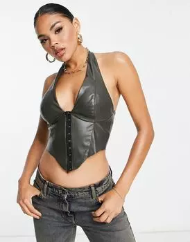Корсет цвета хаки с воротником-бретелькой и крючками спереди ASOS DESIGN