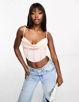 Корсет из эластичного атласа ASOS пыльно-розового цвета со стразами
