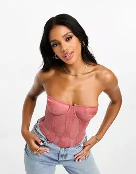 Корсет из атласа и кружева ASOS DESIGN Premium со вставками из норки