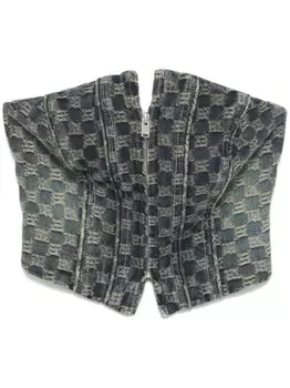 Корсет из денима с жаккардовой монограммой MISBHV, синий