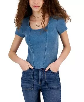 Корсетная футболка из минеральной ткани с короткими рукавами Pink Rose, синий