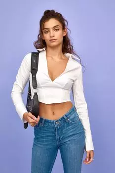 Корсетная рубашка с V-образным вырезом H&amp;M, белый