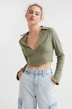 Корсетная рубашка с V-образным вырезом H&amp;M, хаки зеленый