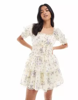 Корсетное мини-платье Miss Selfridge Petite с принтом в мелкий цвет