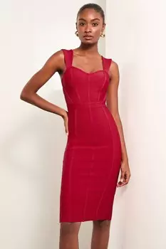 Корсетное платье бандаж миди с сетчатыми деталями Lipsy, красный