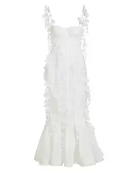 Корсетное платье из льна и шелка с аппликацией в виде лепестков Zimmermann, цвет natural