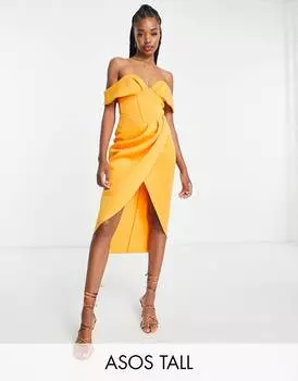 Корсетное платье миди с открытыми плечами и корсетом с открытыми плечами ASOS DESIGN Tall