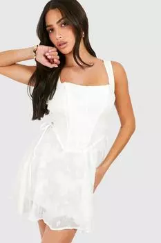 Корсетное платье с корсетом Petite Burnout с цветочным принтом boohoo, белый