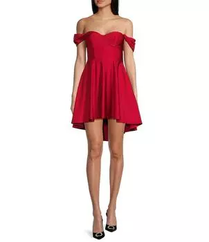 Корсетное платье с открытыми плечами City Vibe, красный