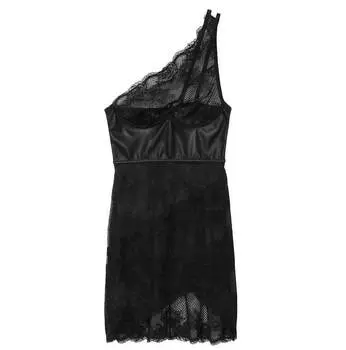 Корсетное платье Victoria's Secret Faux Leather &amp; Fishnet, черный