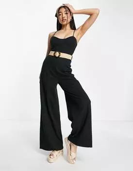 Корсетный комбинезон с вырезами на спине и поясом из рафии ASOS DESIGN из льняного джерси
