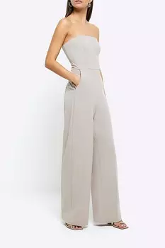 Корсетный комбинезон с вырезом бардо River Island, серый