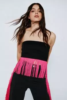 Корсетный топ-бандо из твила с бахромой Nasty Gal, черный