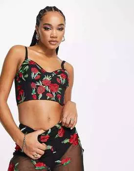 Корсетный топ-бандо Starlet с прозрачной вышивкой в виде роз