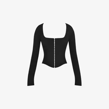 Корсетный топ из эластичного крепа с квадратным вырезом и длинными рукавами Mistress Rocks, черный