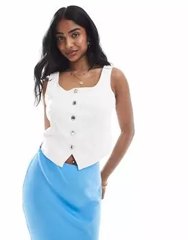 Корсетный топ из денима Vero Moda на пуговицах белого цвета