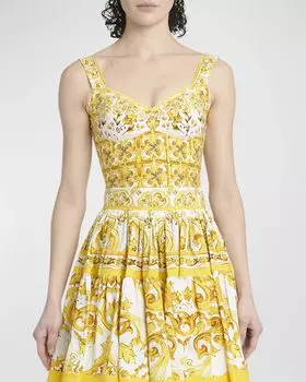 Корсетный топ из хлопкового поплина и парчи с принтом Dolce&Gabbana, цвет Yellow Prt