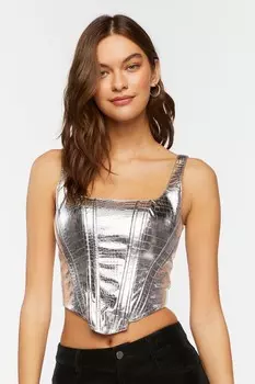 Корсетный топ из искусственной кожи крокодила металлик Forever 21, серебряный