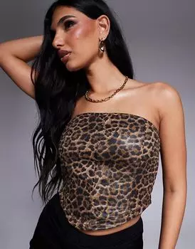 Корсетный топ из искусственной кожи с леопардовым принтом ASOS DESIGN