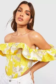 Корсетный топ из жаккардового материала с орбинками Boohoo, желтый