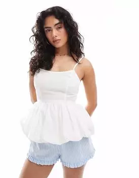 Корсетный топ Miss Selfridge с пышными шариками белого цвета