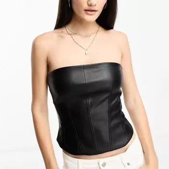 Корсетный топ на молнии из искусственной кожи Stradivarius, черный