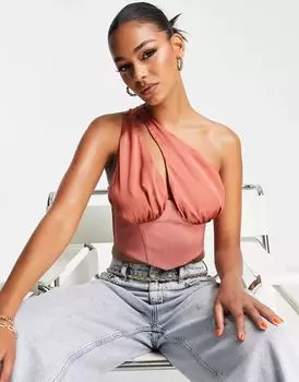 Корсетный топ на одно плечо с чашками ASOS Going Out пыльно-розового цвета