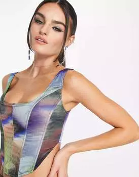 Корсетный топ Rare London с размазанным принтом