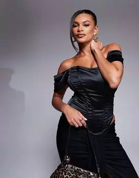 Корсетный топ Regina с открытыми плечами и косточками черного цвета с пышной грудью Taideux