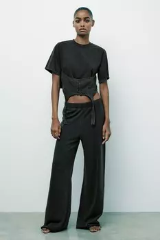Корсетный топ с эффектом выцветания ZARA, антрацит серый