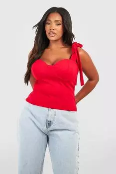 Корсетный топ с бретелями Plus Scuba Bow boohoo, красный