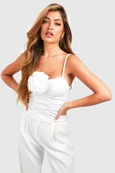 Корсетный топ с деталями розы Boohoo, слоновая кость