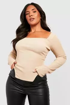 Корсетный топ с длинным рукавом plus rib Boohoo, серый
