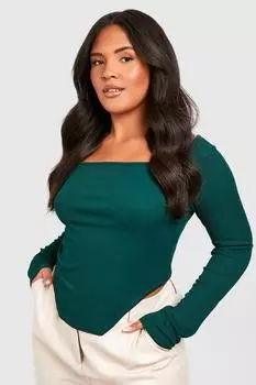 Корсетный топ с длинным рукавом plus rib Boohoo, зеленый