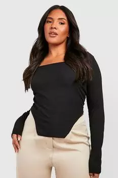 Корсетный топ с длинным рукавом plus rib Boohoo, черный