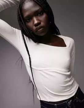 Корсетный топ с длинными рукавами цвета экрю Topshop