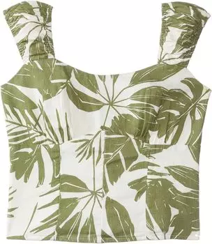 Корсетный топ с короткими рукавами Scrunch Abercrombie & Fitch, цвет Green Leaf Pattern