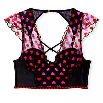 Корсетный топ с короткими рукавами Victoria's Secret Dream Angels Lined Heart Embroidery, черный/розовый
