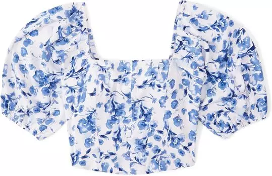 Корсетный топ с пышными рукавами Abercrombie & Fitch, цвет Blue Floral