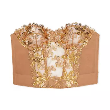 Корсетный топ Victoria's Secret Very Sexy Sequined Floral Embroidery Unlined, золотой