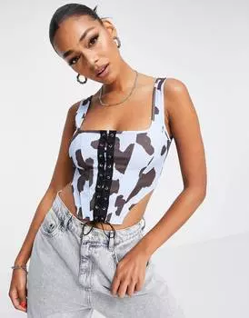 Корсетный топ в стиле вестерн со шнуровкой и коровьим принтом ASOS DESIGN